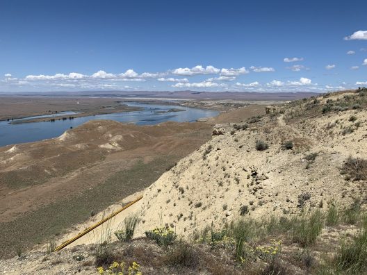Landscape of mountains and river.