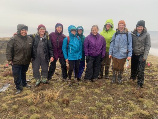 Rare Care volunteer planting crew on cold day planting Umtanum desert buckwheat seedlings.