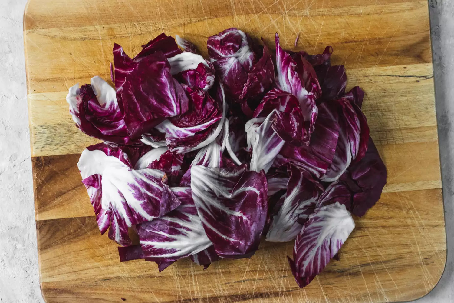 Cut the radicchio quarters into bite-size pieces